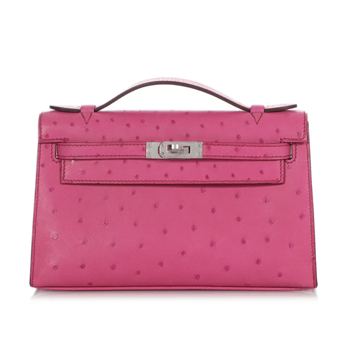 Vivid Fuchsia Pink Speckled Slim Rectangular Mini Clutch With Sleek Cool Silvery Twist Lock Hardware And Delicate Curved Top Carry Grip