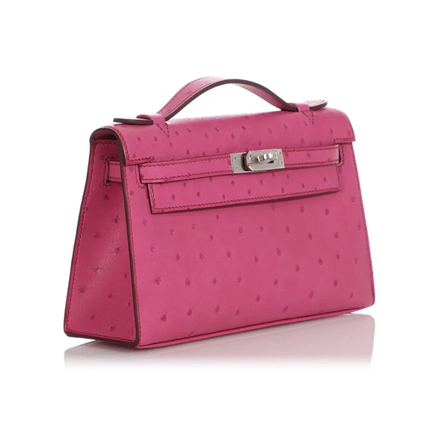 Vivid Fuchsia Pink Speckled Slim Rectangular Mini Clutch With Sleek Cool Silvery Twist Lock Hardware And Delicate Curved Top Carry Grip