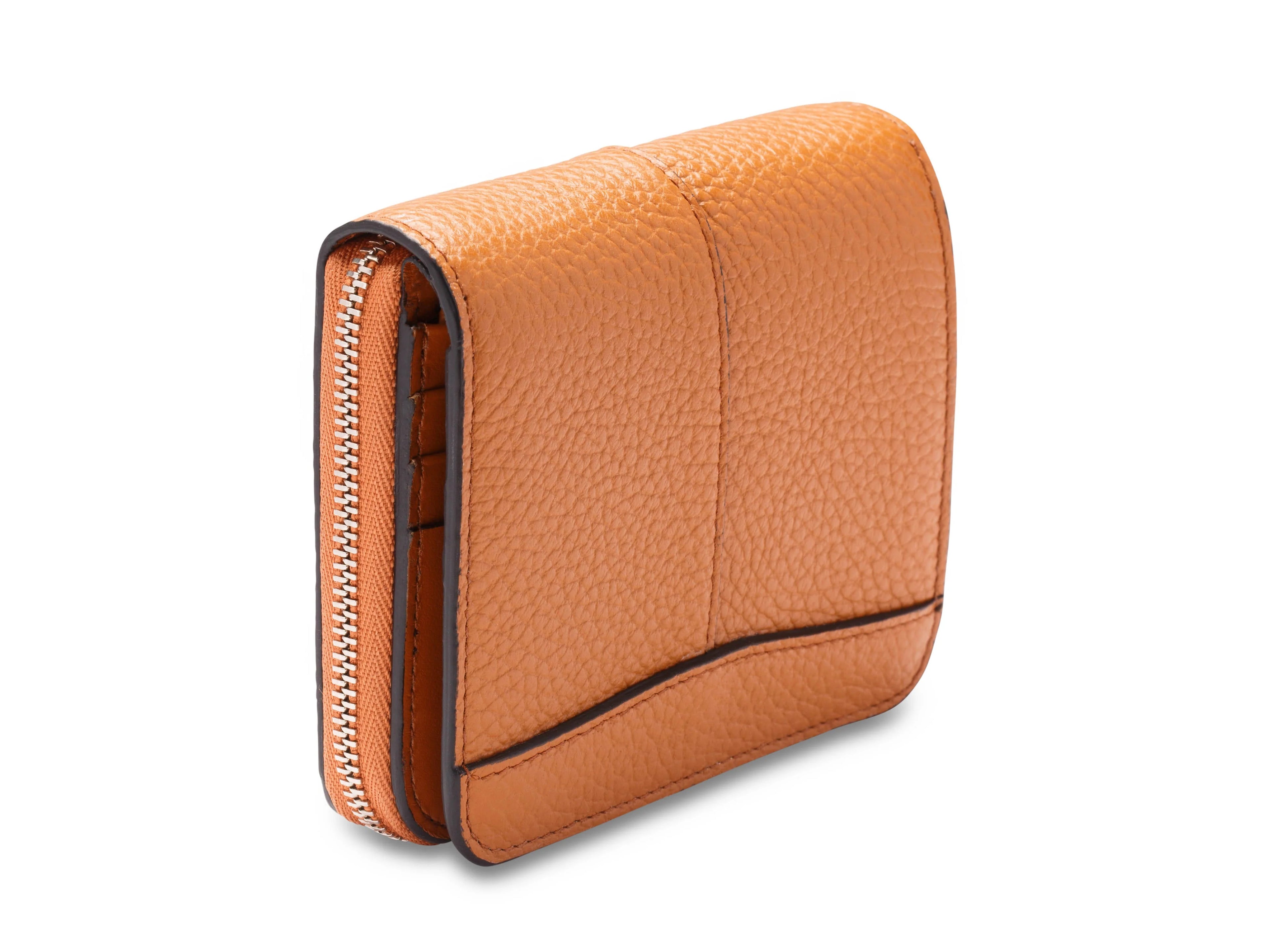 Multi-Color Pebbled Leather Zip Wallet Bag with Detachable Zipper Tab