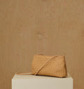 Warm Camel Woven Leather Clutch Bag with Matching Slim Shoulder Strap