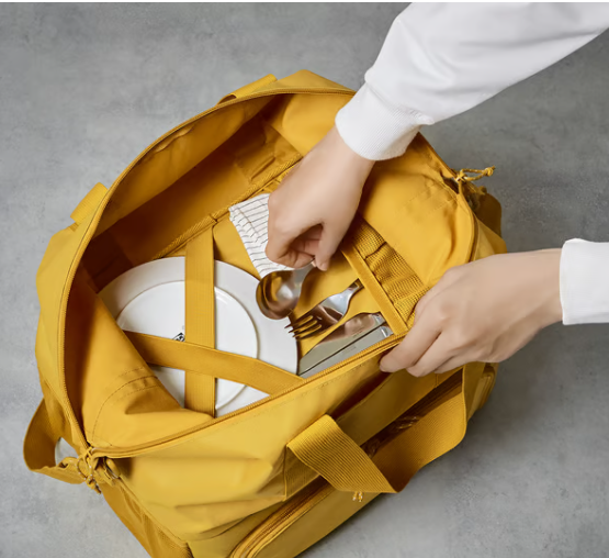 Mustard Yellow Multi-pocket Insulated Lunch Bag with Detachable Shoulder Strap
