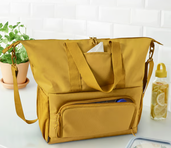 Mustard Yellow Multi-pocket Insulated Lunch Bag with Detachable Shoulder Strap