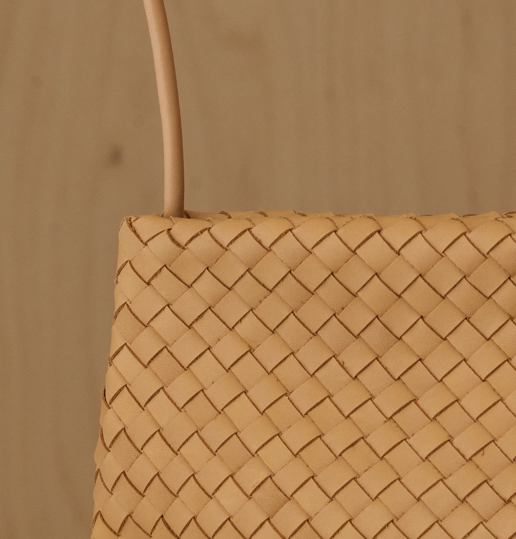 Warm Camel Woven Leather Clutch Bag with Matching Slim Shoulder Strap