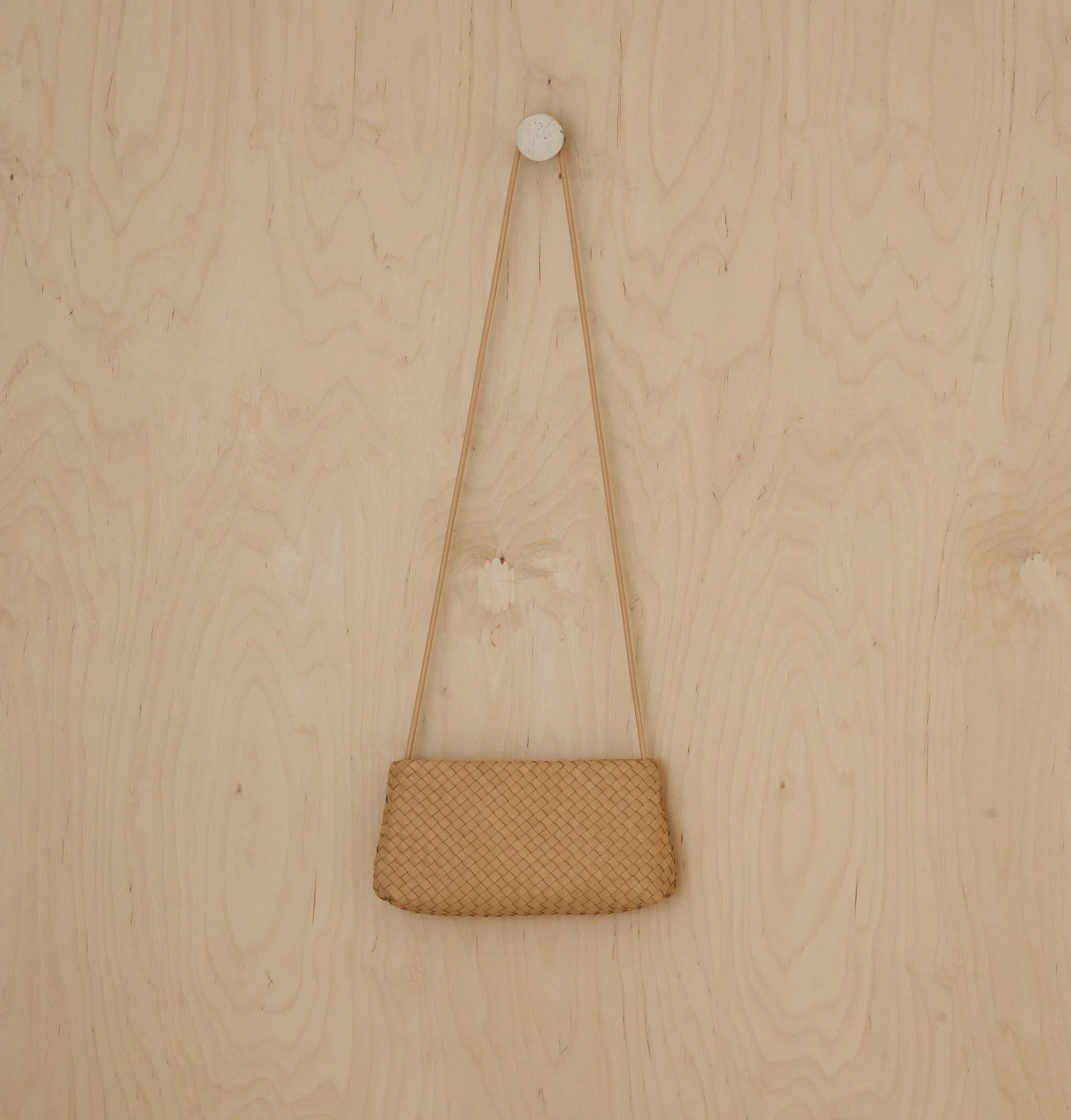 Warm Camel Woven Leather Clutch Bag with Matching Slim Shoulder Strap