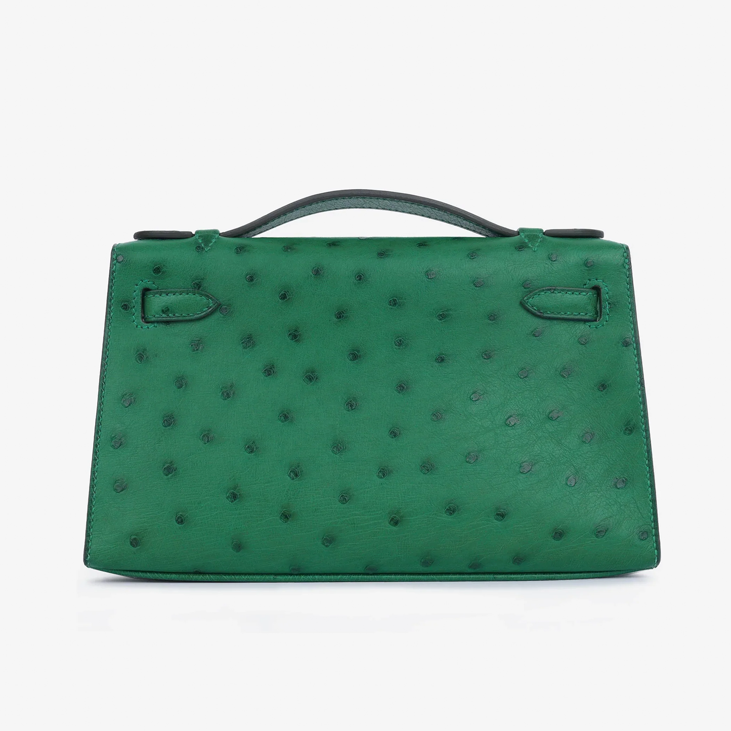 Vivid Emerald Green Speckled Slim Rectangular Mini Hand Pouch With Radiant Warm Golden Twist Lock Hardware And Sleek Curved Top Carry Handle