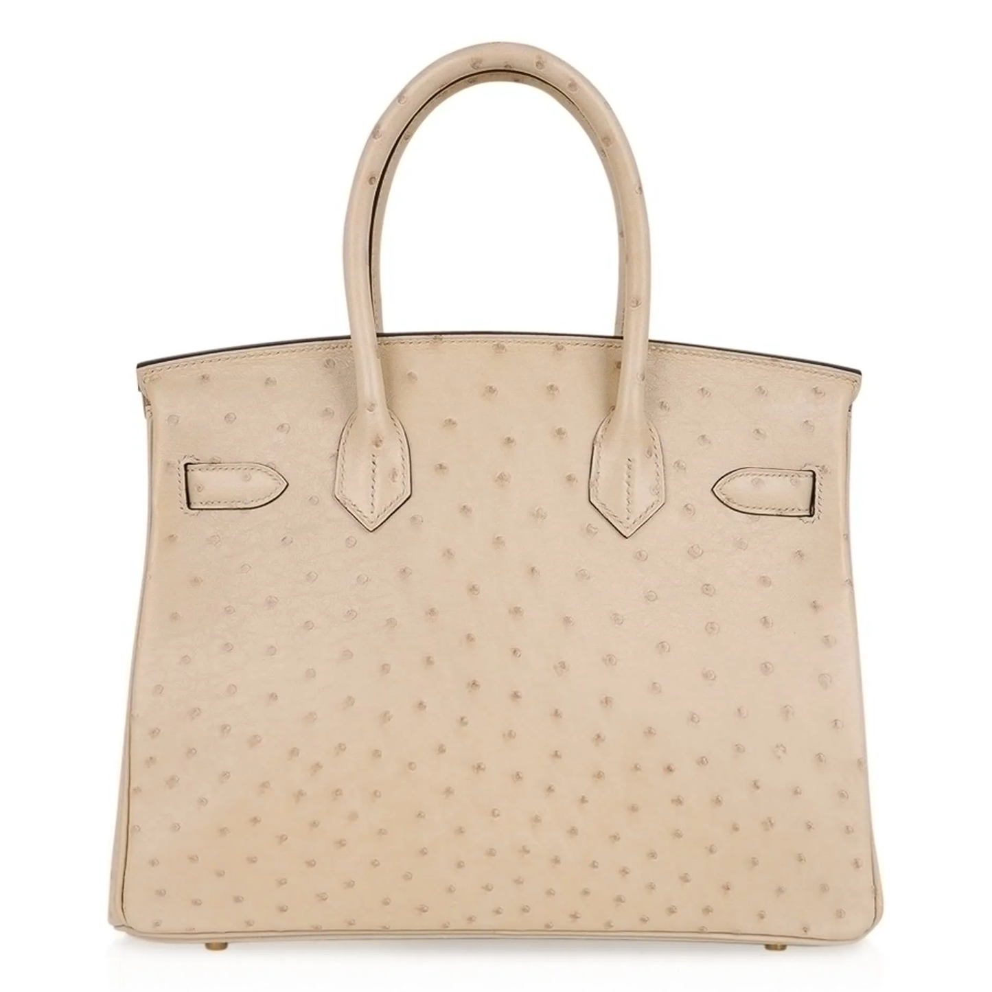 Warm Pale Parchment Speckled Medium Structured Trapezoid Tote With Luminous Warm Golden Twist Lock Hardware And Tonal Suspended Metal Padlock Charm