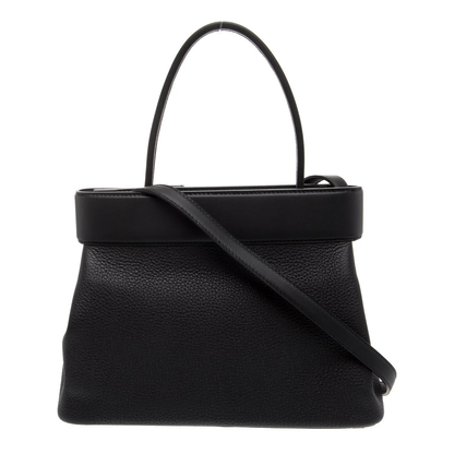 Sleek Full Black Grain Textured Structured Trapezoid Tote With Pyramid Stud Trim And Slim Metallic Slide Fastener Detail