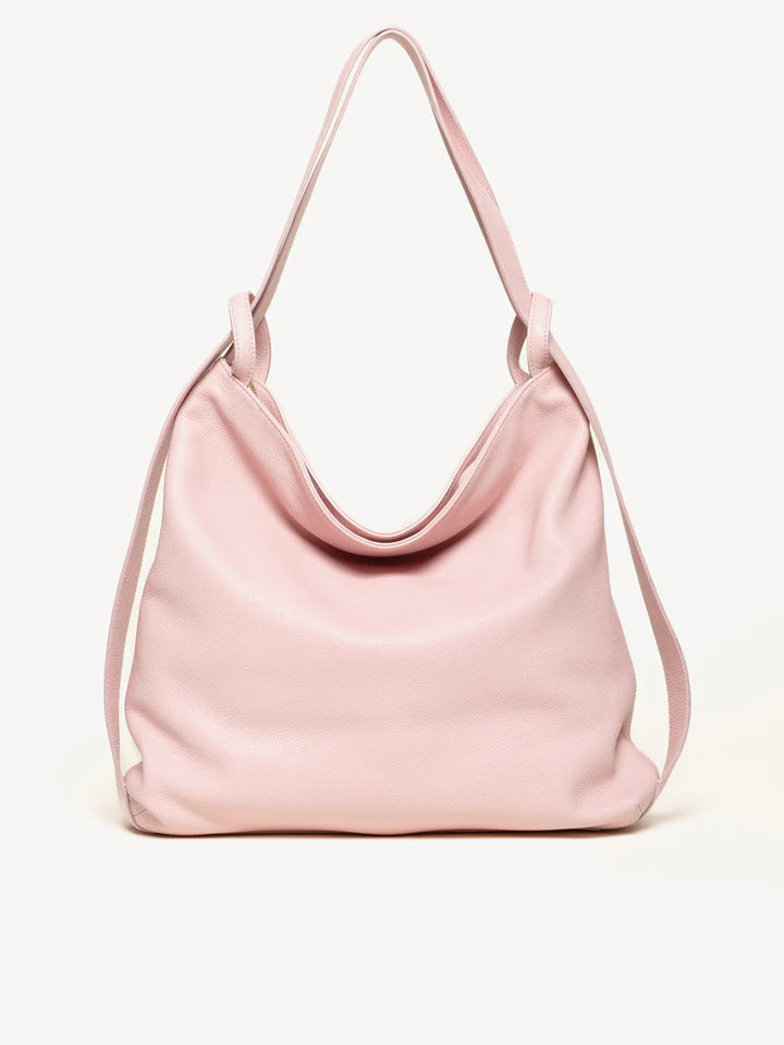 Soft Pink Leather Convertible Shoulder Bag for Daily Commute & Travel