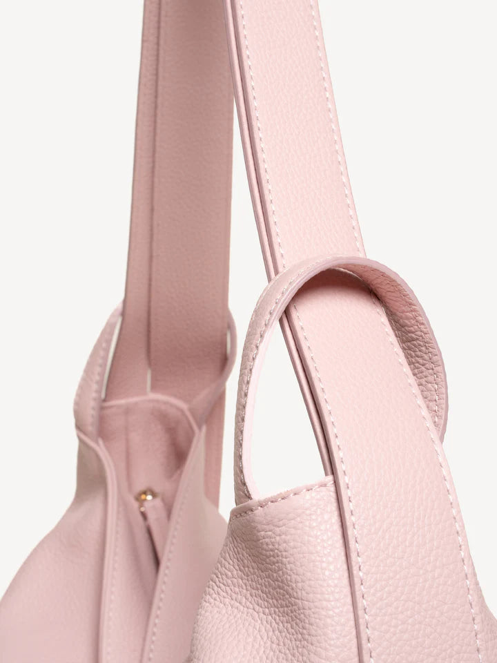 Soft Pink Leather Convertible Shoulder Bag for Daily Commute & Travel