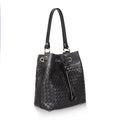 Black Woven Leather Drawstring Bucket Bag for Daily Matching