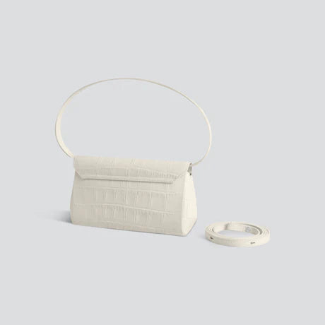 Chalk White Croc Texture Shoulder Bag with Adjustable Strap Accessory