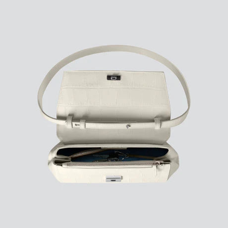 Chalk White Croc Texture Shoulder Bag with Adjustable Strap Accessory