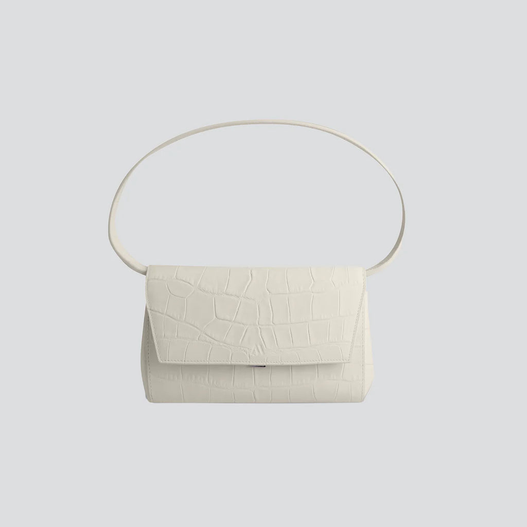 Chalk White Croc Texture Shoulder Bag with Adjustable Strap Accessory