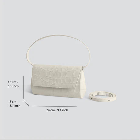 Chalk White Croc Texture Shoulder Bag with Adjustable Strap Accessory