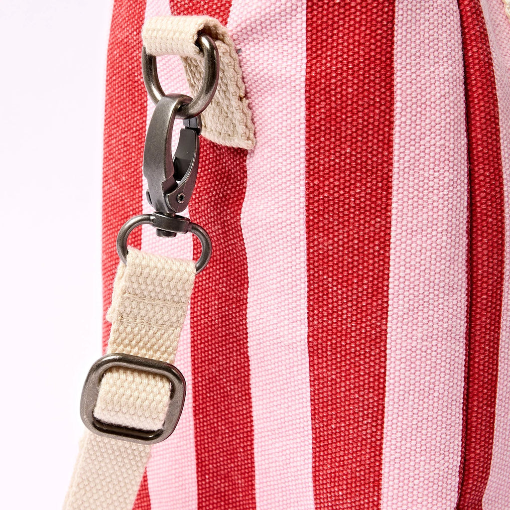 Red Pink Stripe Insulated Lunch Bag with Detachable Crossbody Strap