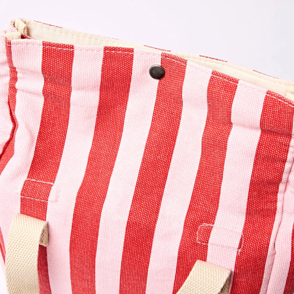 Red Pink Stripe Insulated Lunch Bag with Detachable Crossbody Strap