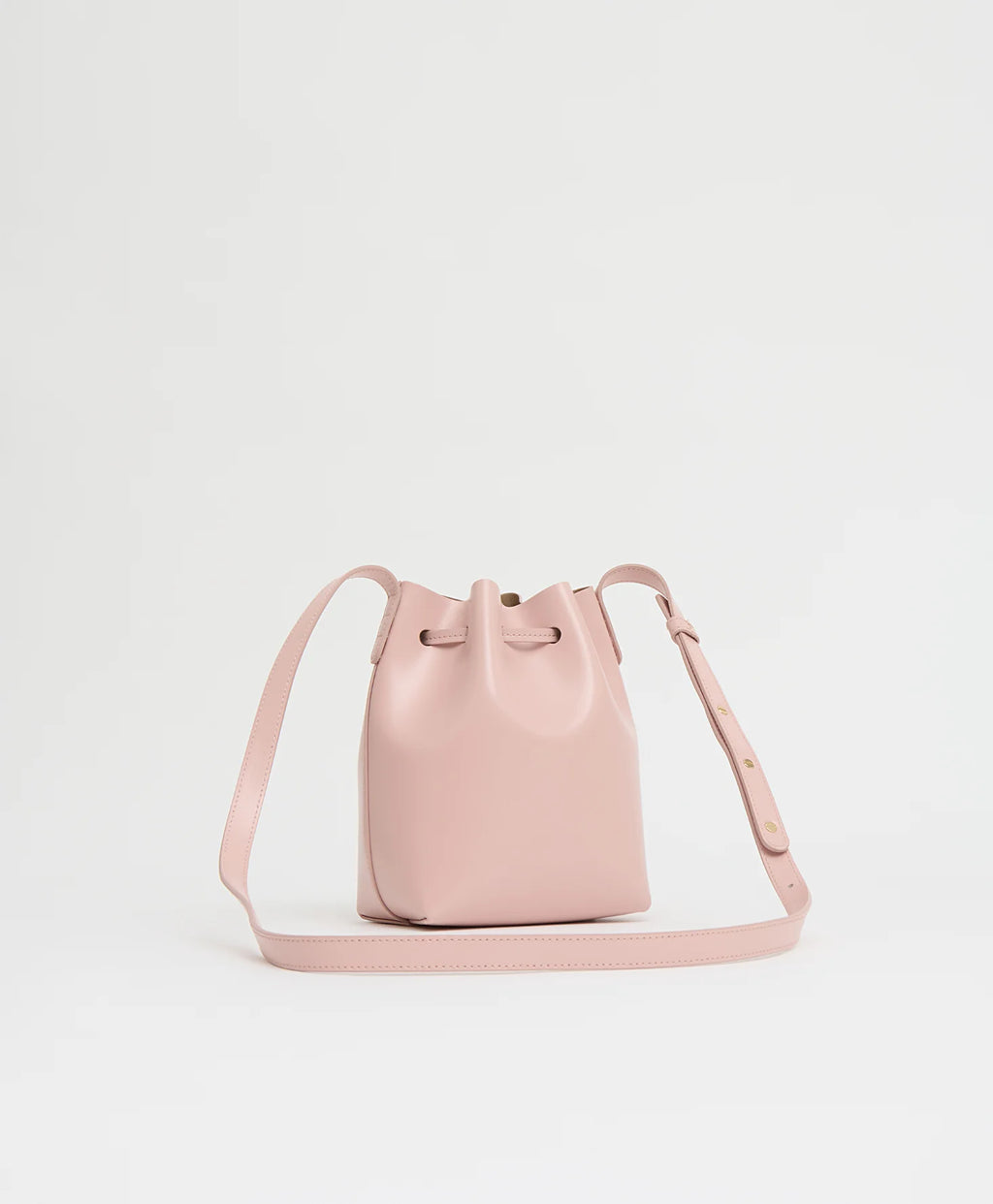 Blush Pink Leather Drawstring Mini Bucket Bag for Daily Outfit Matching