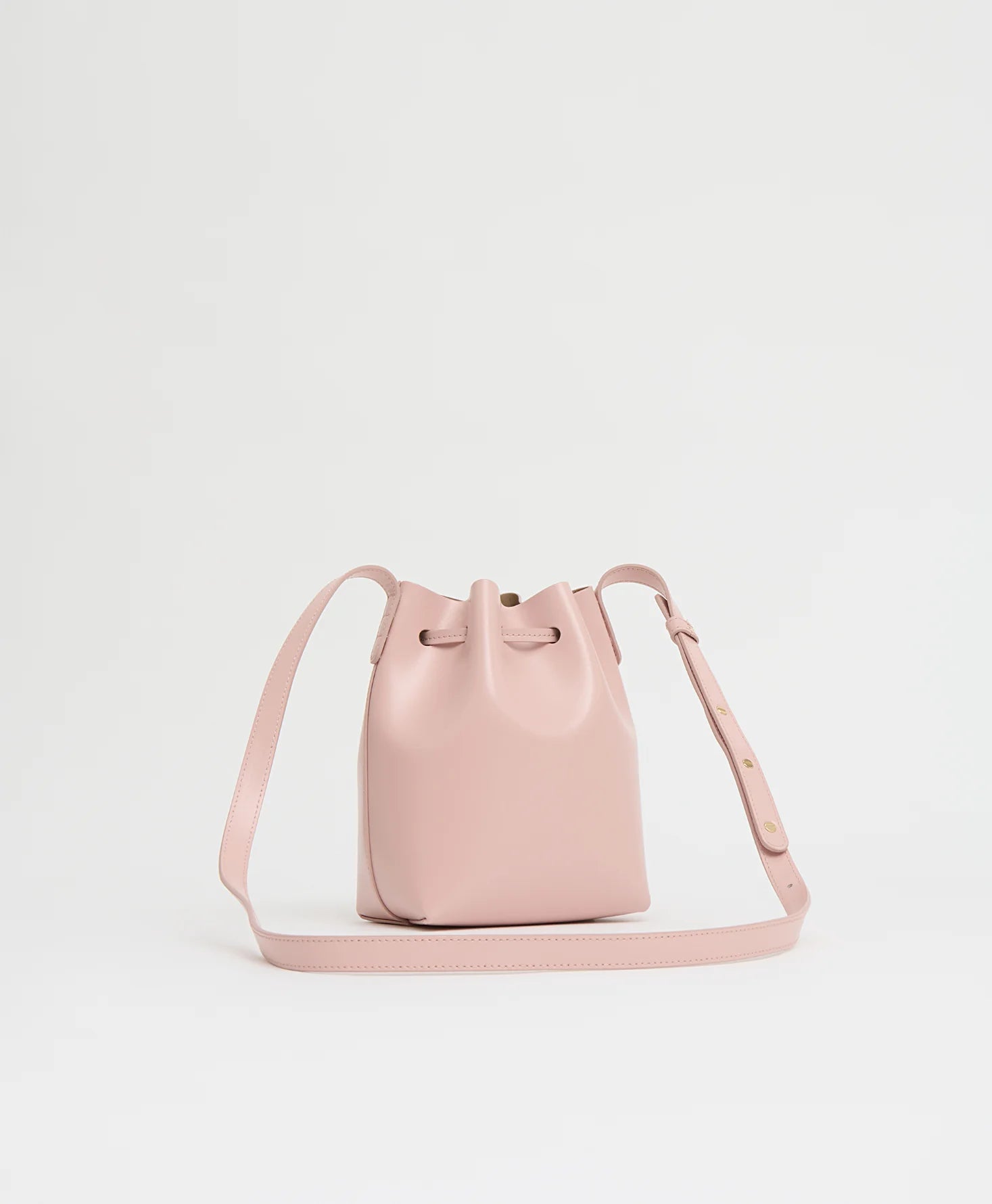 Blush Pink Leather Drawstring Mini Bucket Bag for Daily Outfit Matching