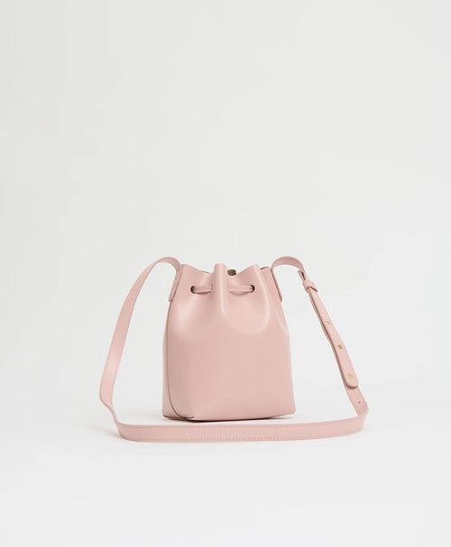 Blush Pink Leather Drawstring Mini Bucket Bag for Daily Outfit Matching