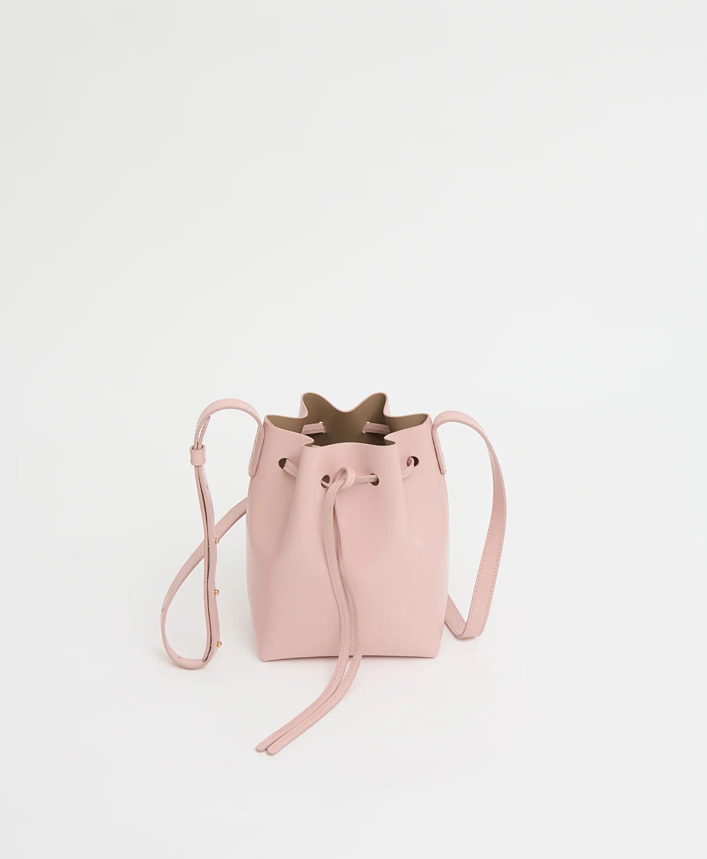 Blush Pink Leather Drawstring Mini Bucket Bag for Daily Outfit Matching