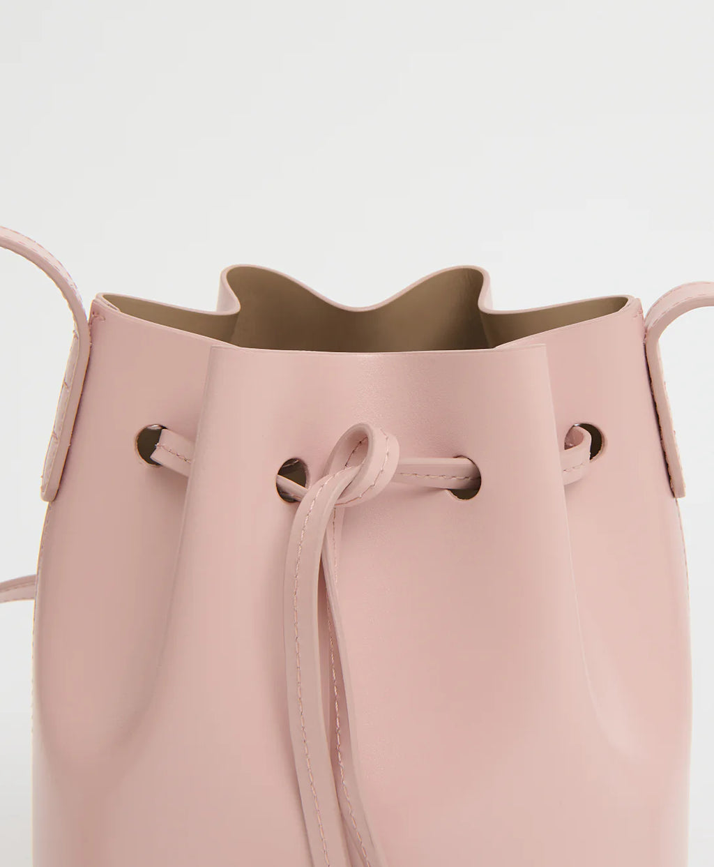 Blush Pink Leather Drawstring Mini Bucket Bag for Daily Outfit Matching