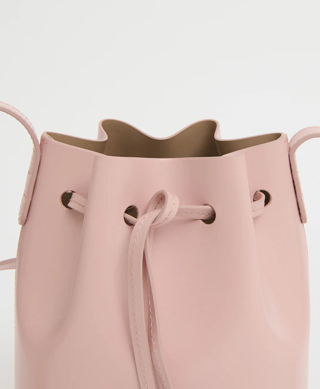 Blush Pink Leather Drawstring Mini Bucket Bag for Daily Outfit Matching
