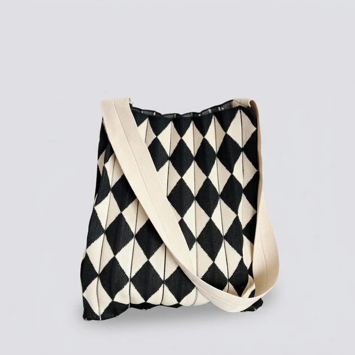 Diamond Pleated Daily Tote Bag with Wide Matching Shoulder Strap