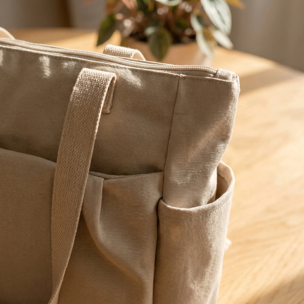 Taupe Neutral Multi-Pocket Shoulder Bag for Daily Beach & Commute Outings