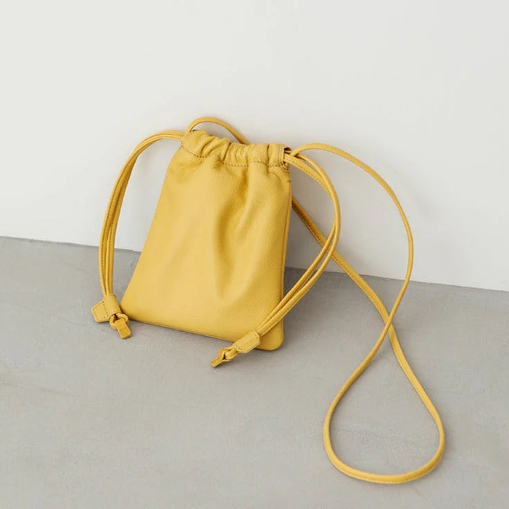 Leather Drawstring Crossbody Bag for Weekend Daily Outings